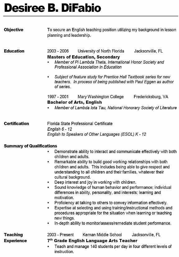 English as a second language instructor resume