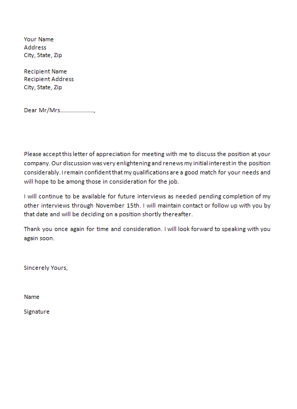 Thank You For-Interview Letter Template