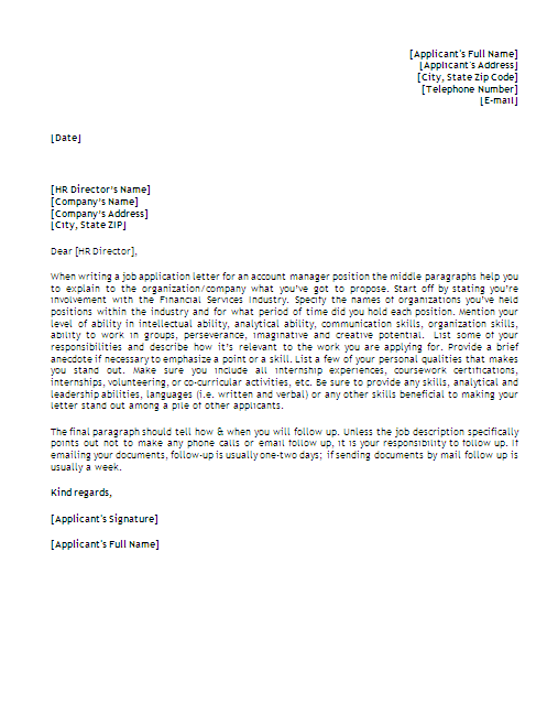 Job Application Letter Template for Account Manager Position