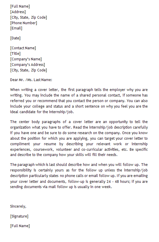 photos of Sample Cover Letter For Internship