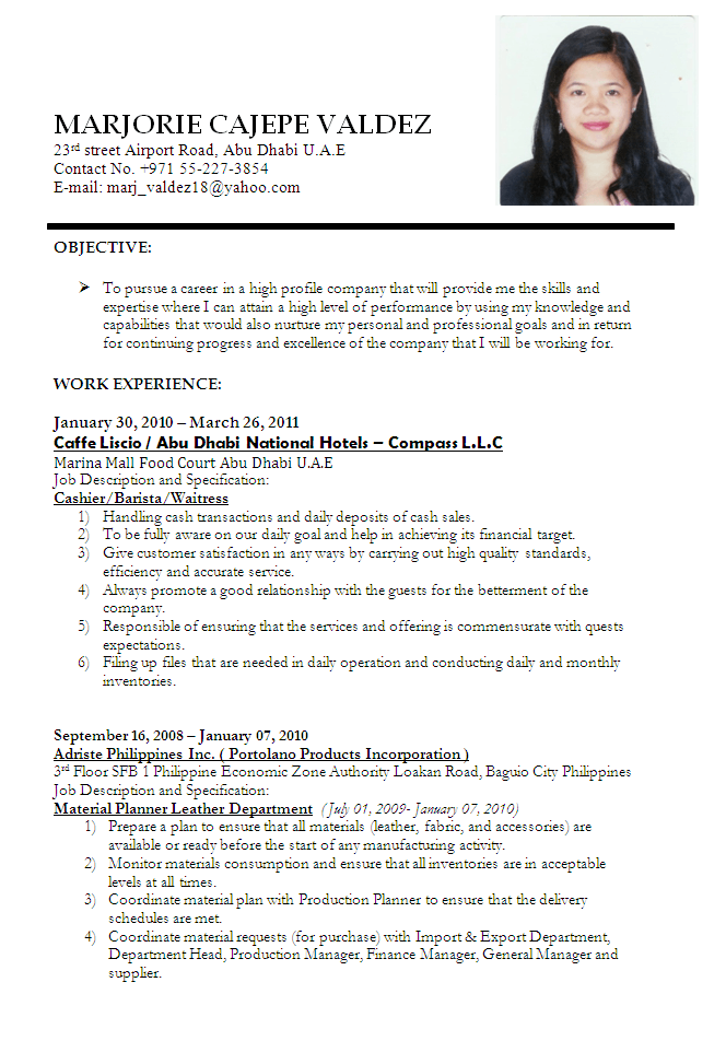 Teaching objective for resume